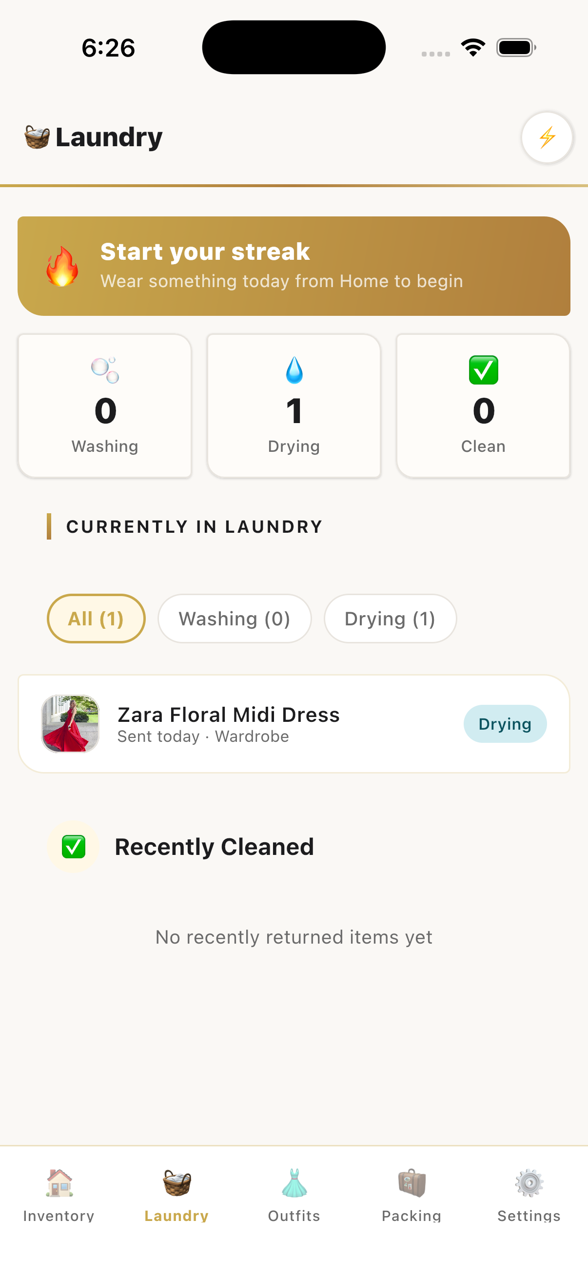 Laundry tracker screen
