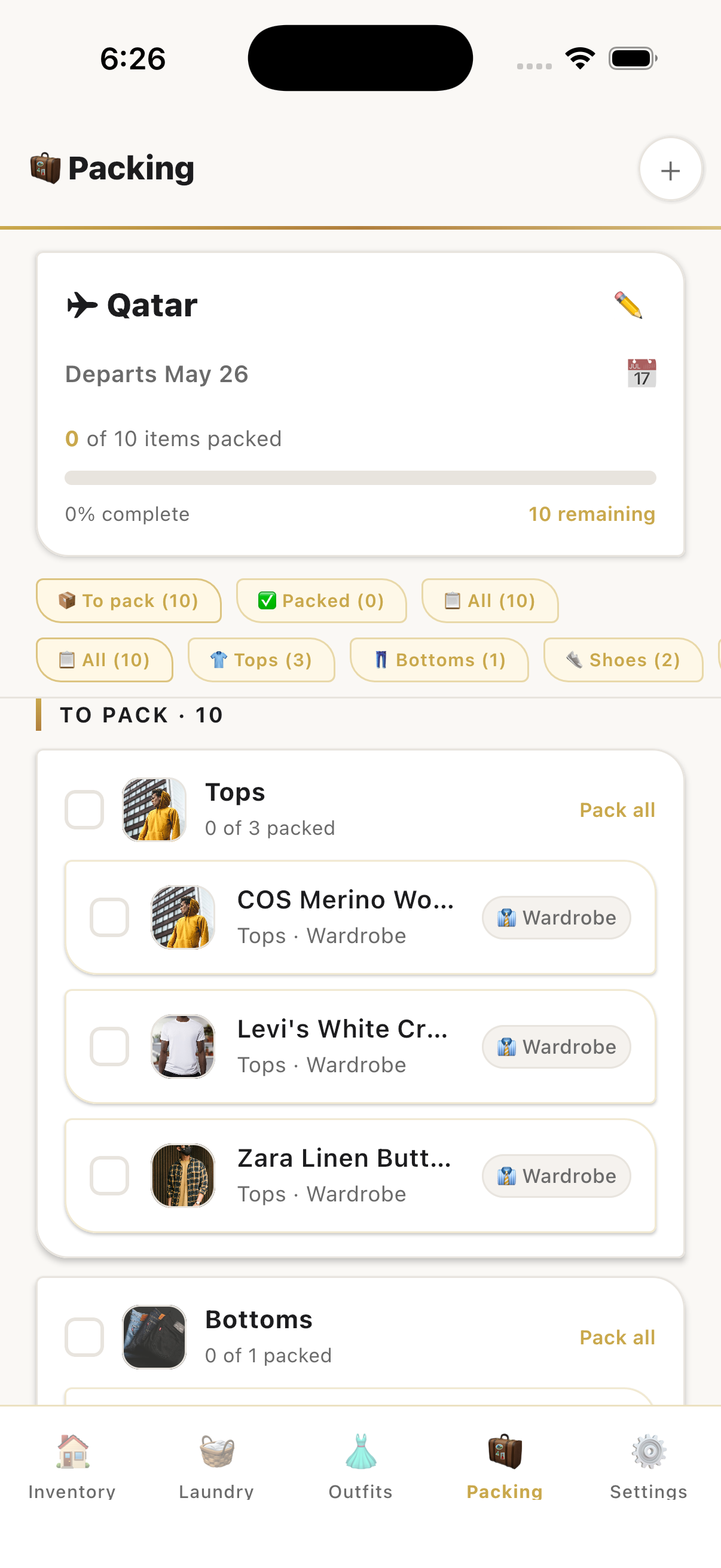 Smart packing list